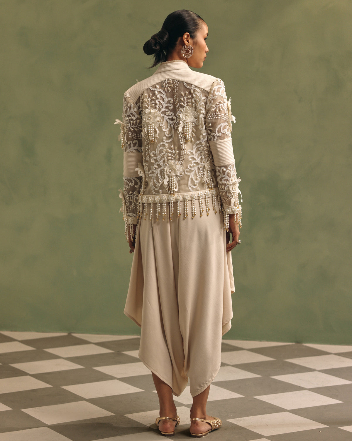 Ivory Pearl Organza Jacket Set
