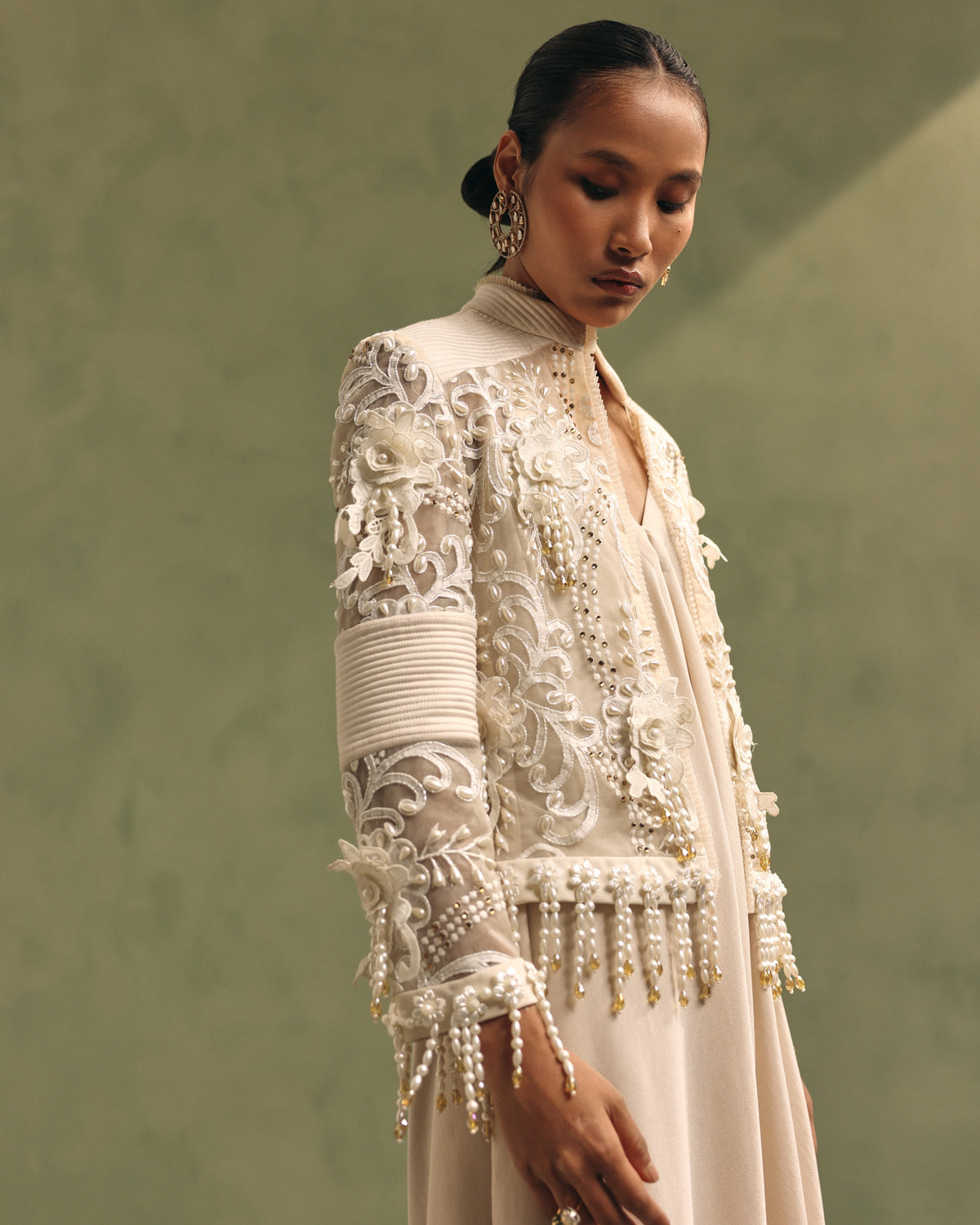 Ivory Pearl Organza Jacket Set
