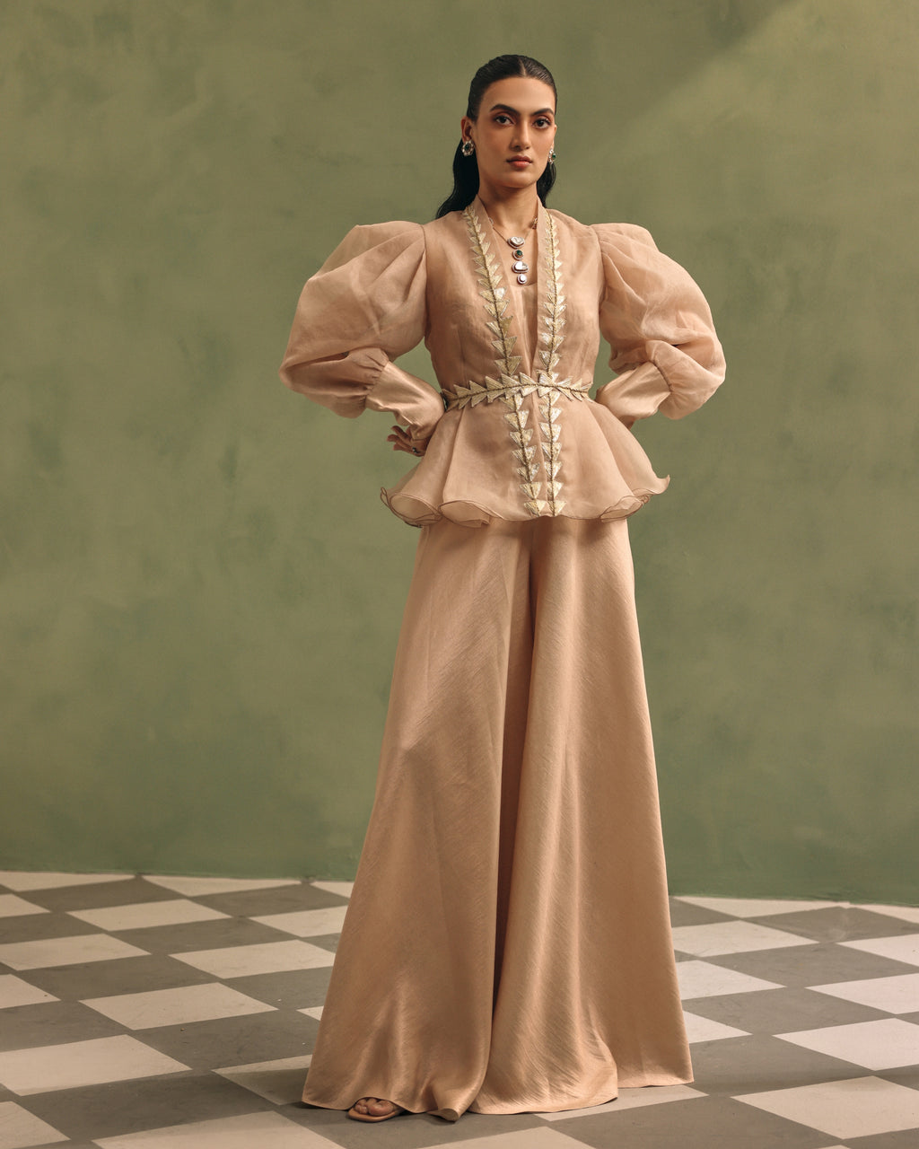 Champagne Peplum Jacket Set