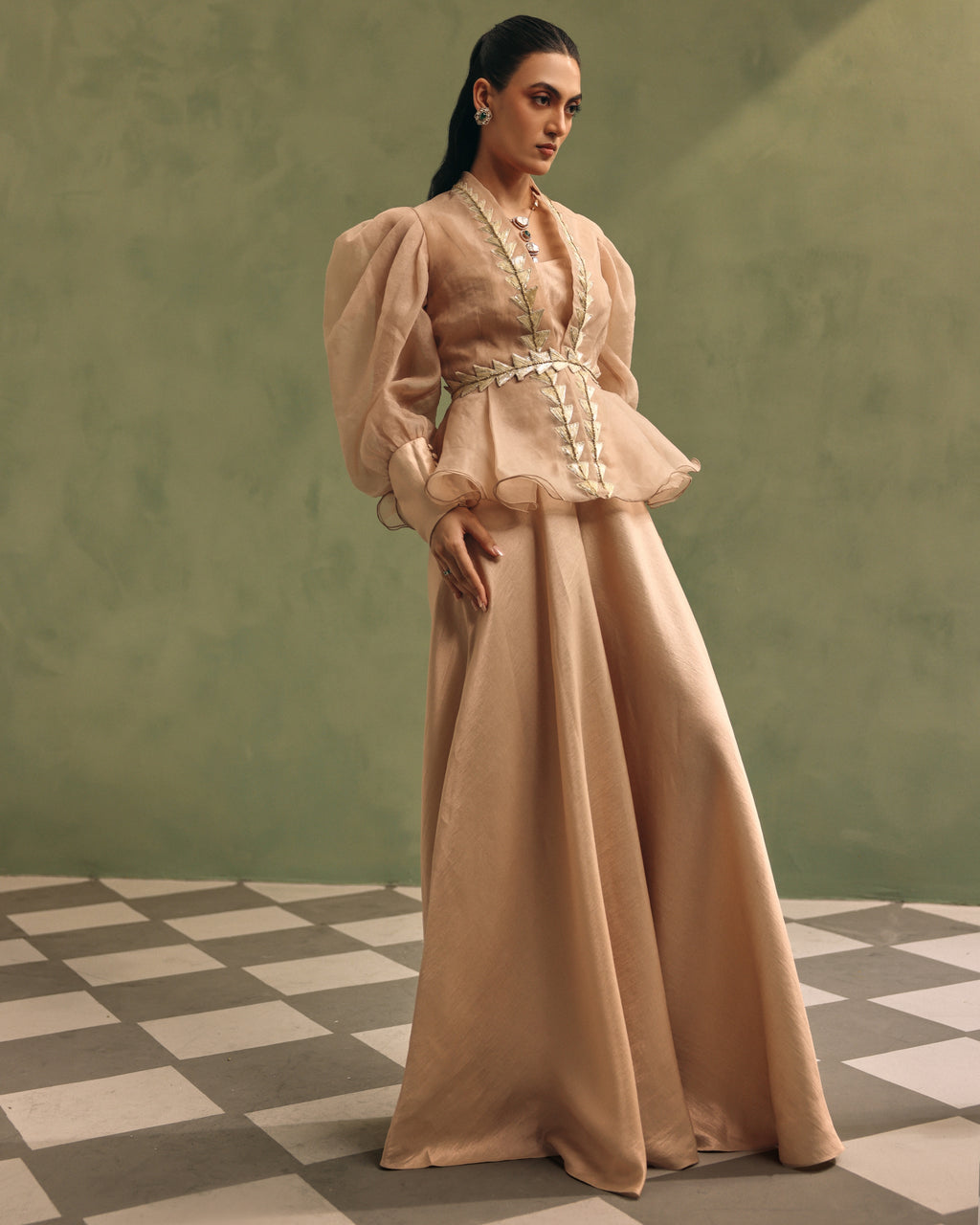 Champagne Peplum Jacket Set