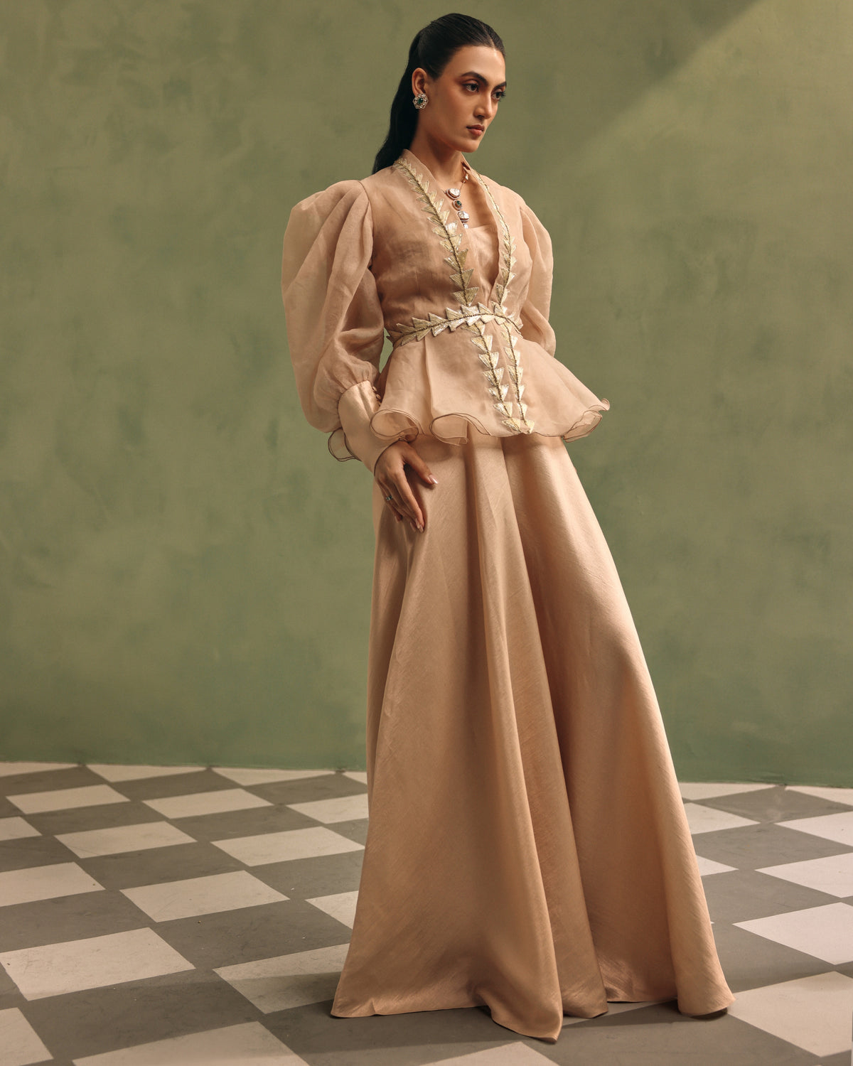 Champagne Peplum Jacket Set