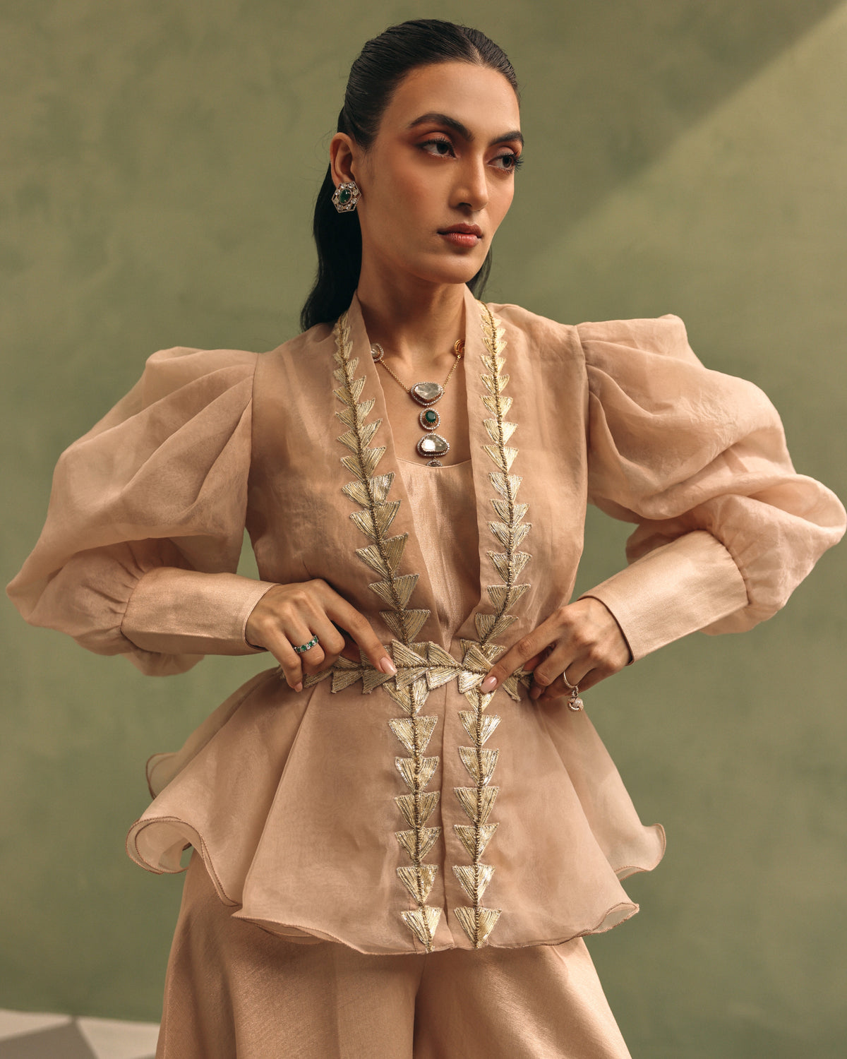 Champagne Peplum Jacket Set