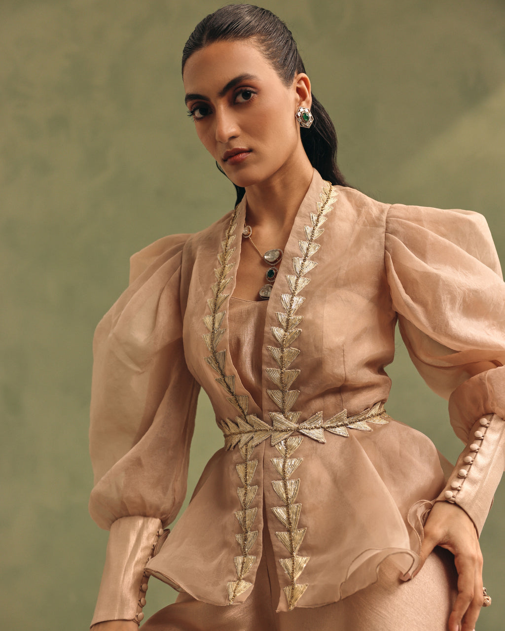 Champagne Peplum Jacket Set