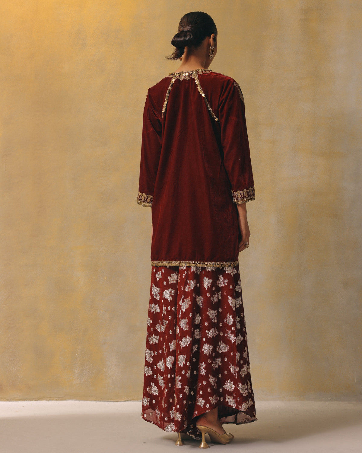 Megha Chopra in Ruby Velvet Firan Set