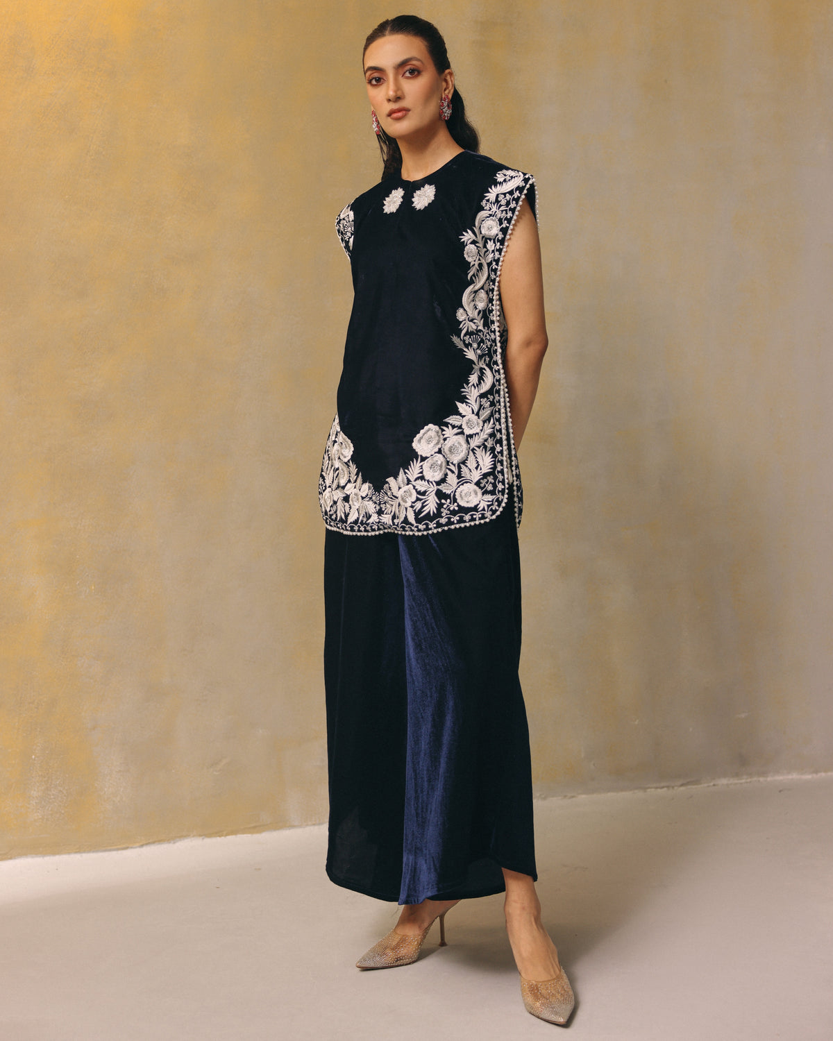 Midnight Floral Threadwork  Kurta Set