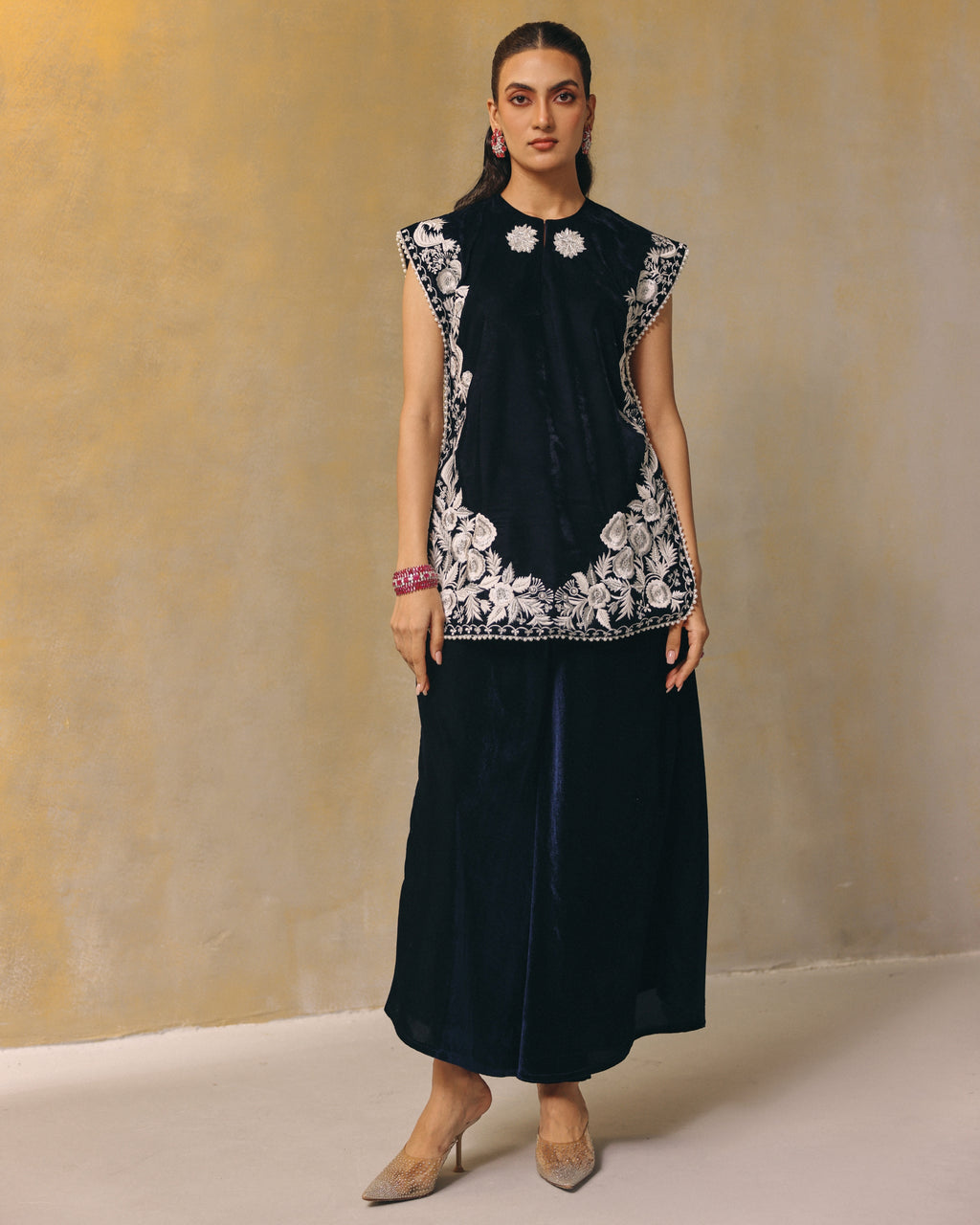 Midnight Floral Threadwork  Kurta Set
