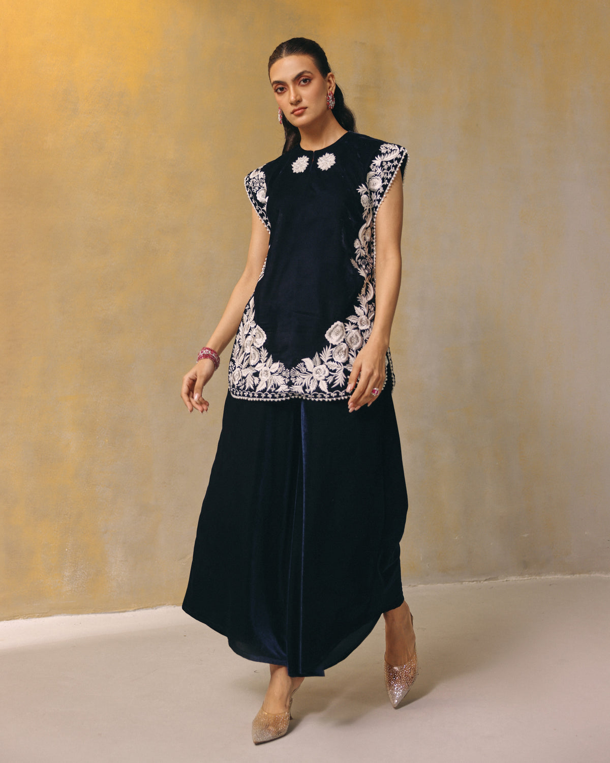 Midnight Floral Threadwork  Kurta Set