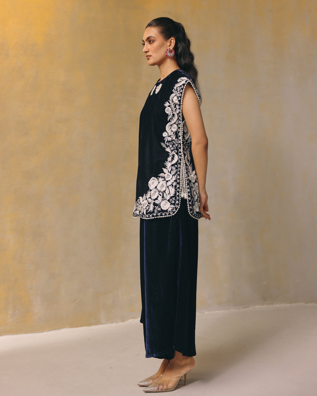 Midnight Floral Threadwork  Kurta Set