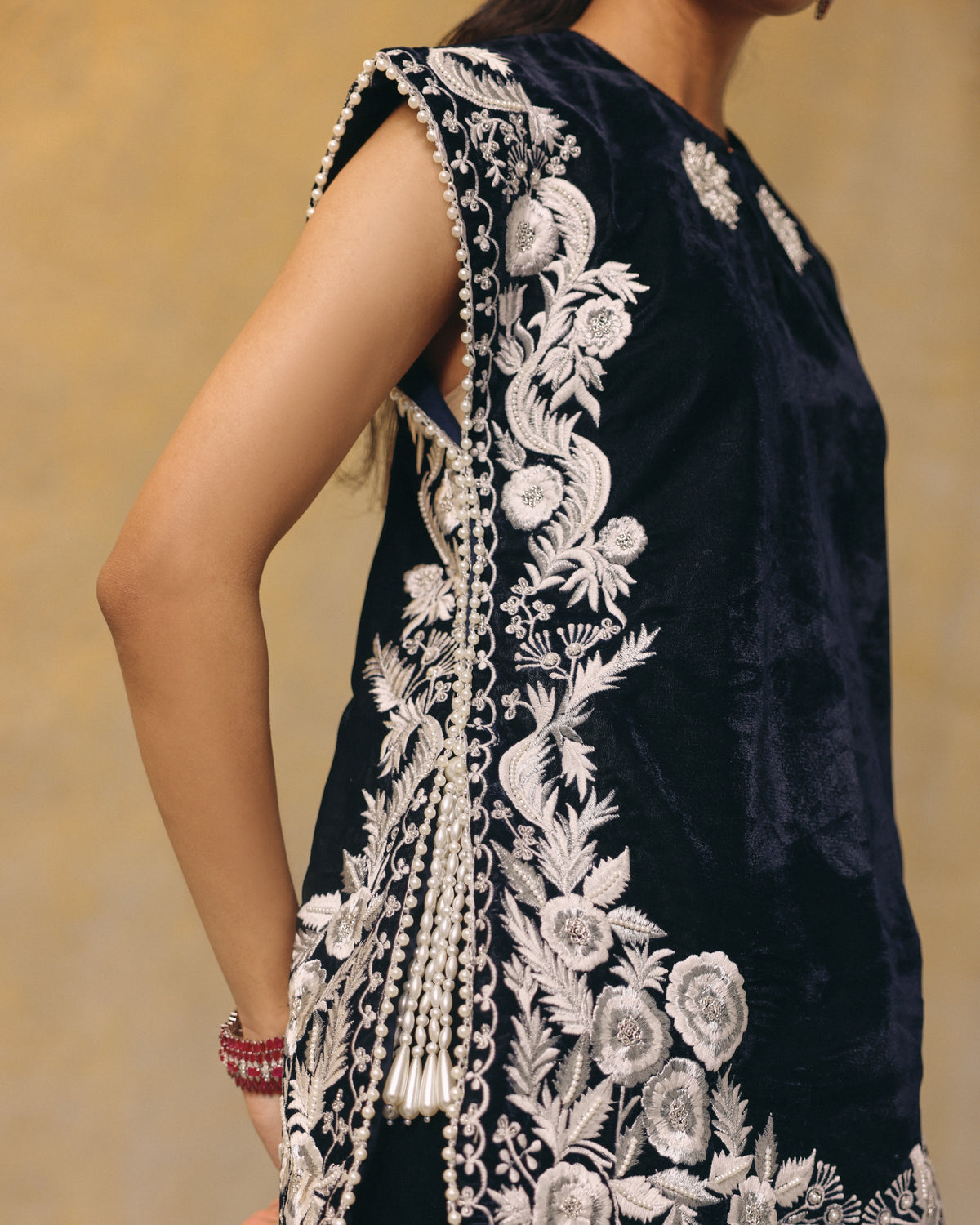 Midnight Floral Threadwork  Kurta Set