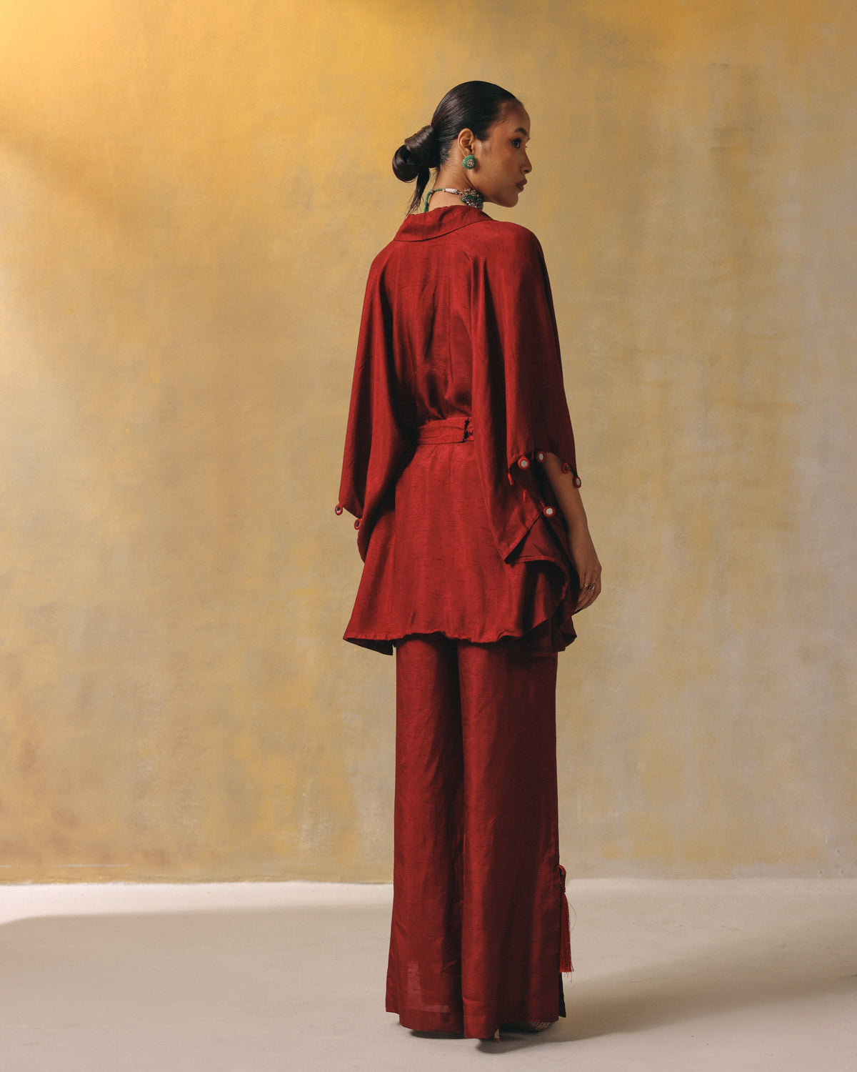 Terracotta Embroidered Kimono Set
