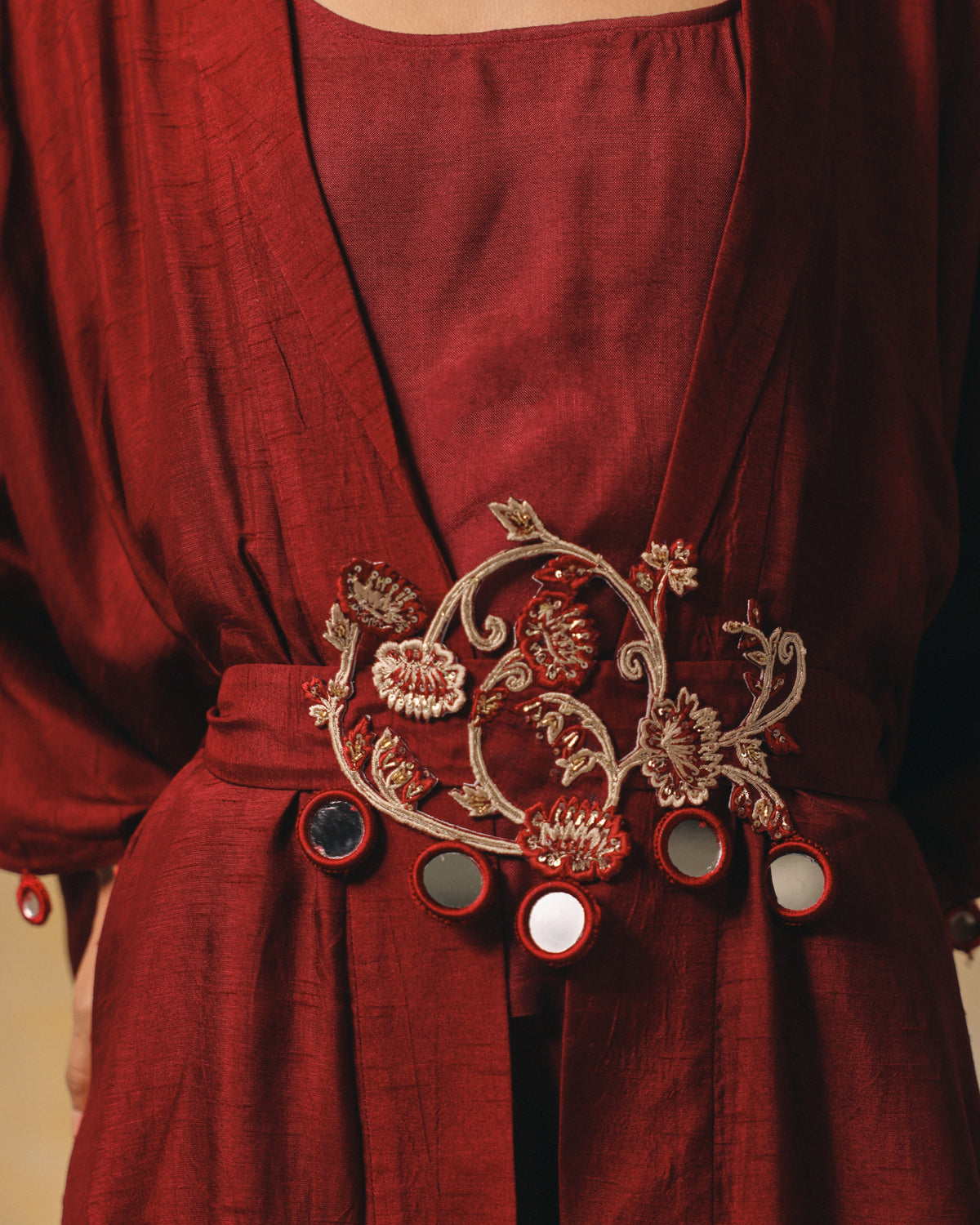 Terracotta Embroidered Kimono Set