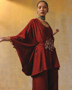 Terracotta Embroidered Kimono Set
