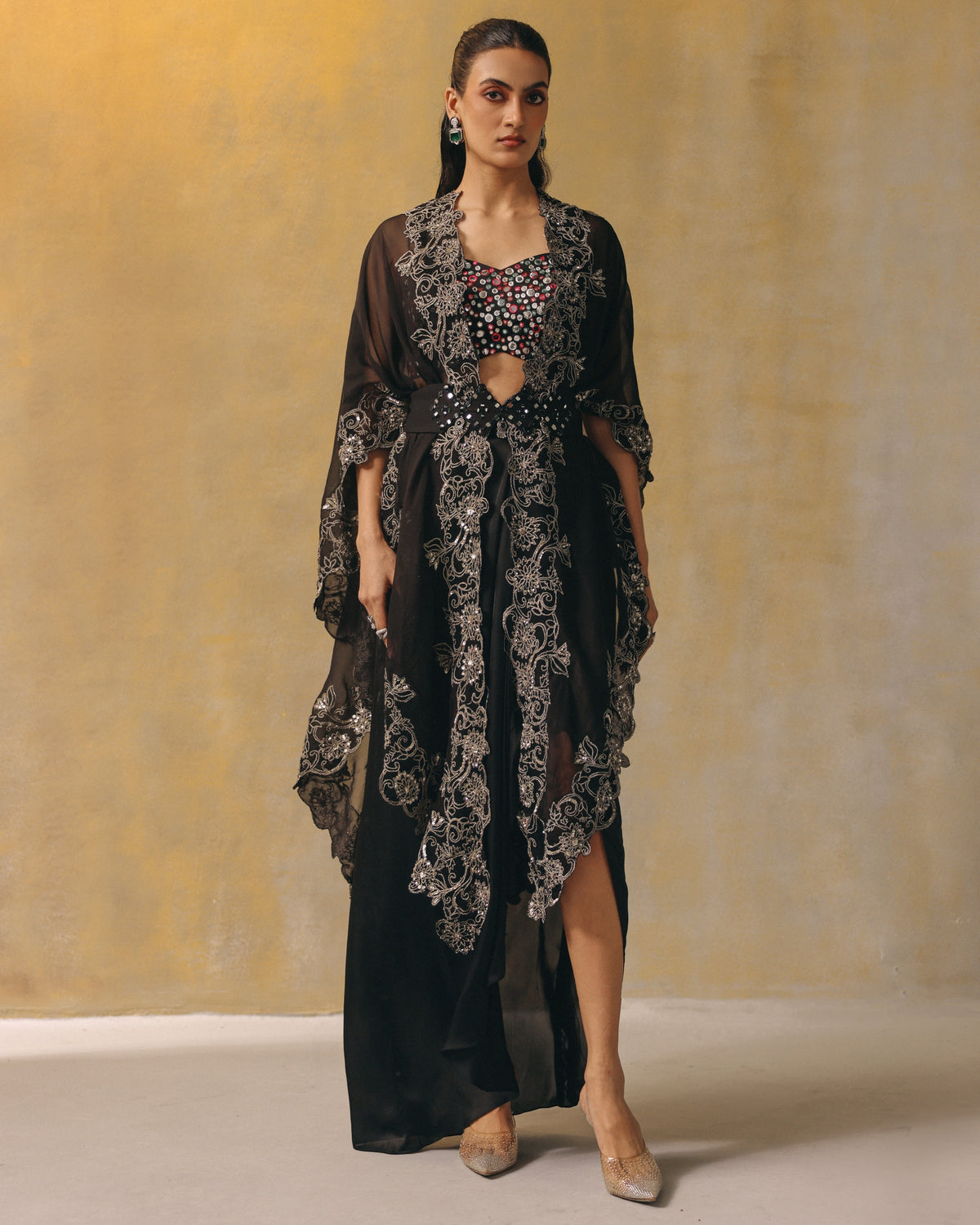 Moonlit Noir Organza Cape Set