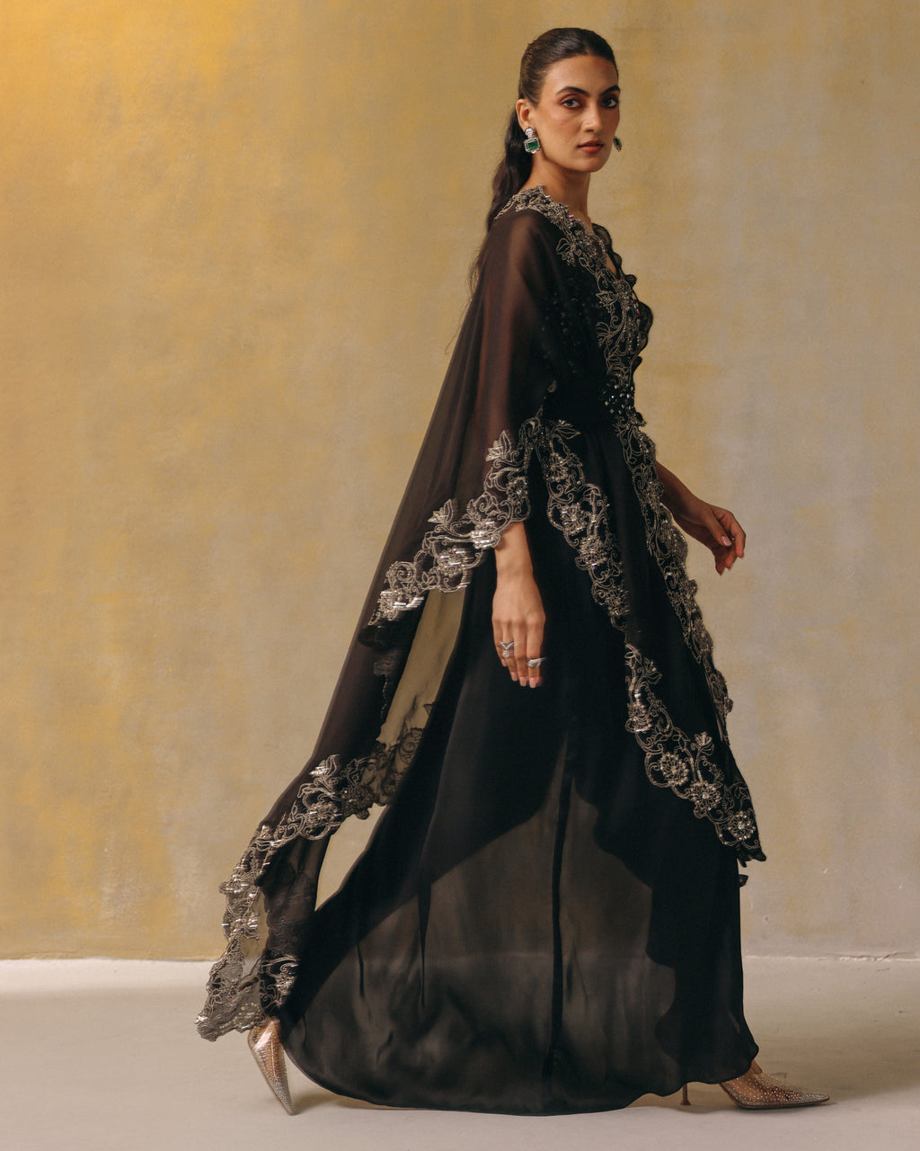 Moonlit Noir Organza Cape Set