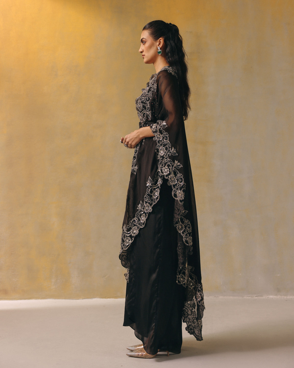 Moonlit Noir Organza Cape Set