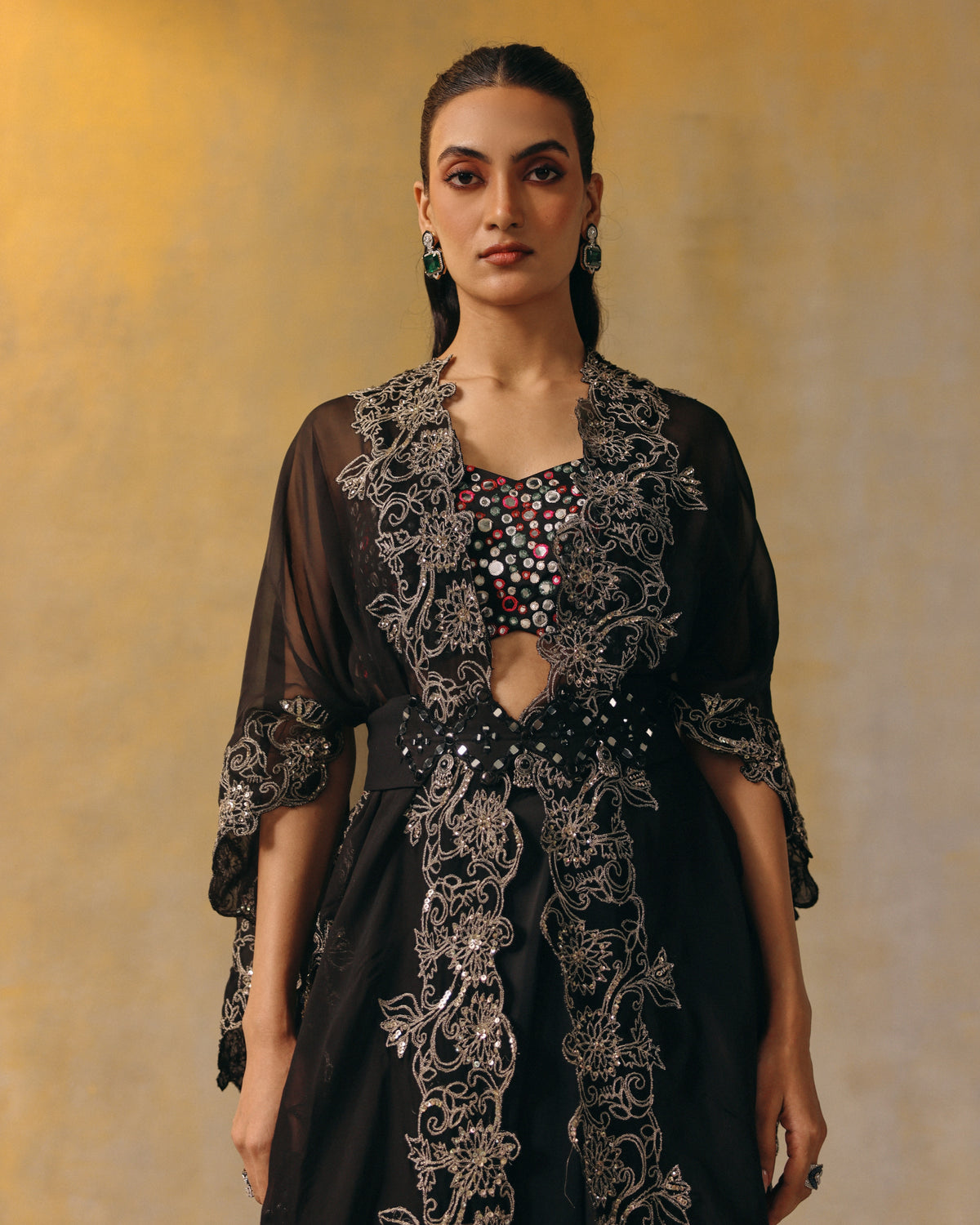 Moonlit Noir Organza Cape Set