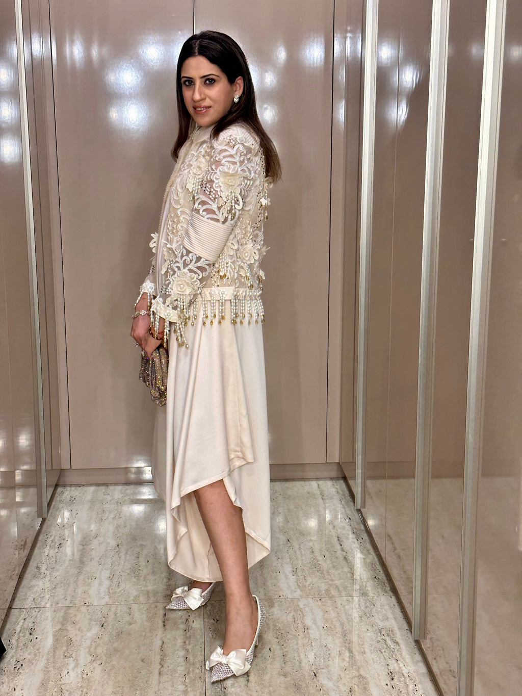 Ivory organza pearl detail jacket