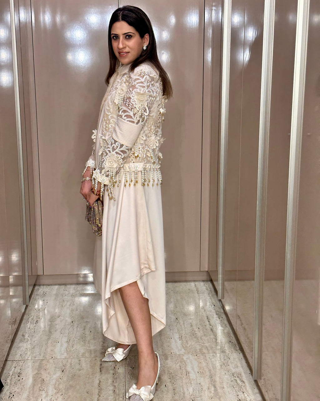 Enna Singh in Ivory Pearl Organza Jacket Set