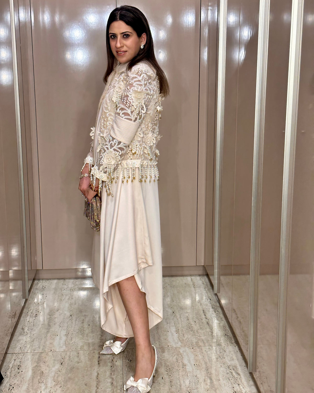 Enna Singh in Ivory Pearl Organza Jacket Set