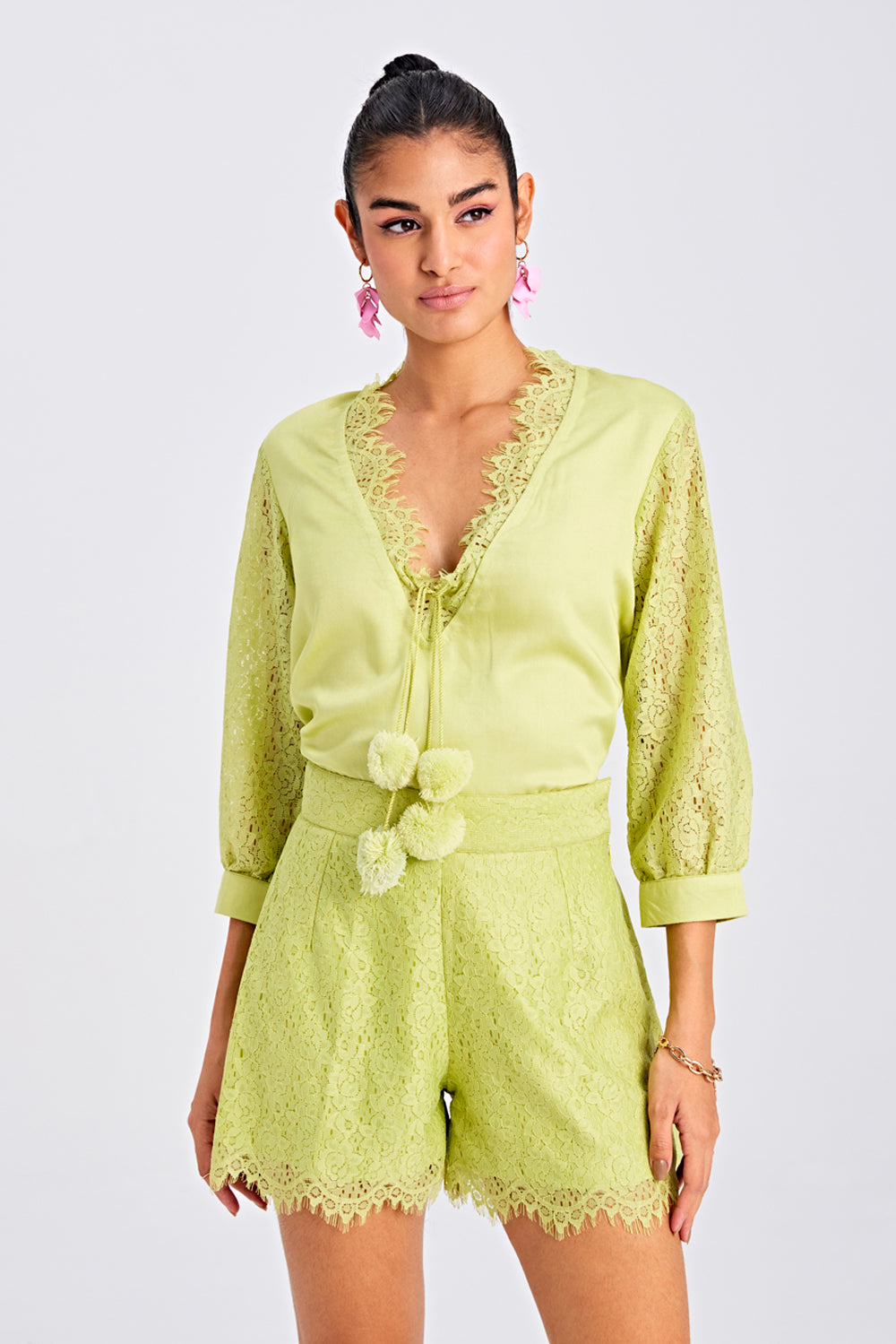 Lime Green Lace Short Set