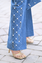 Denim Criss-cross Embellished Pearl Set