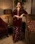 Megha Chopra in Ruby Velvet Firan Set