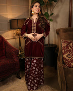 Megha Chopra in Ruby Velvet Firan Set