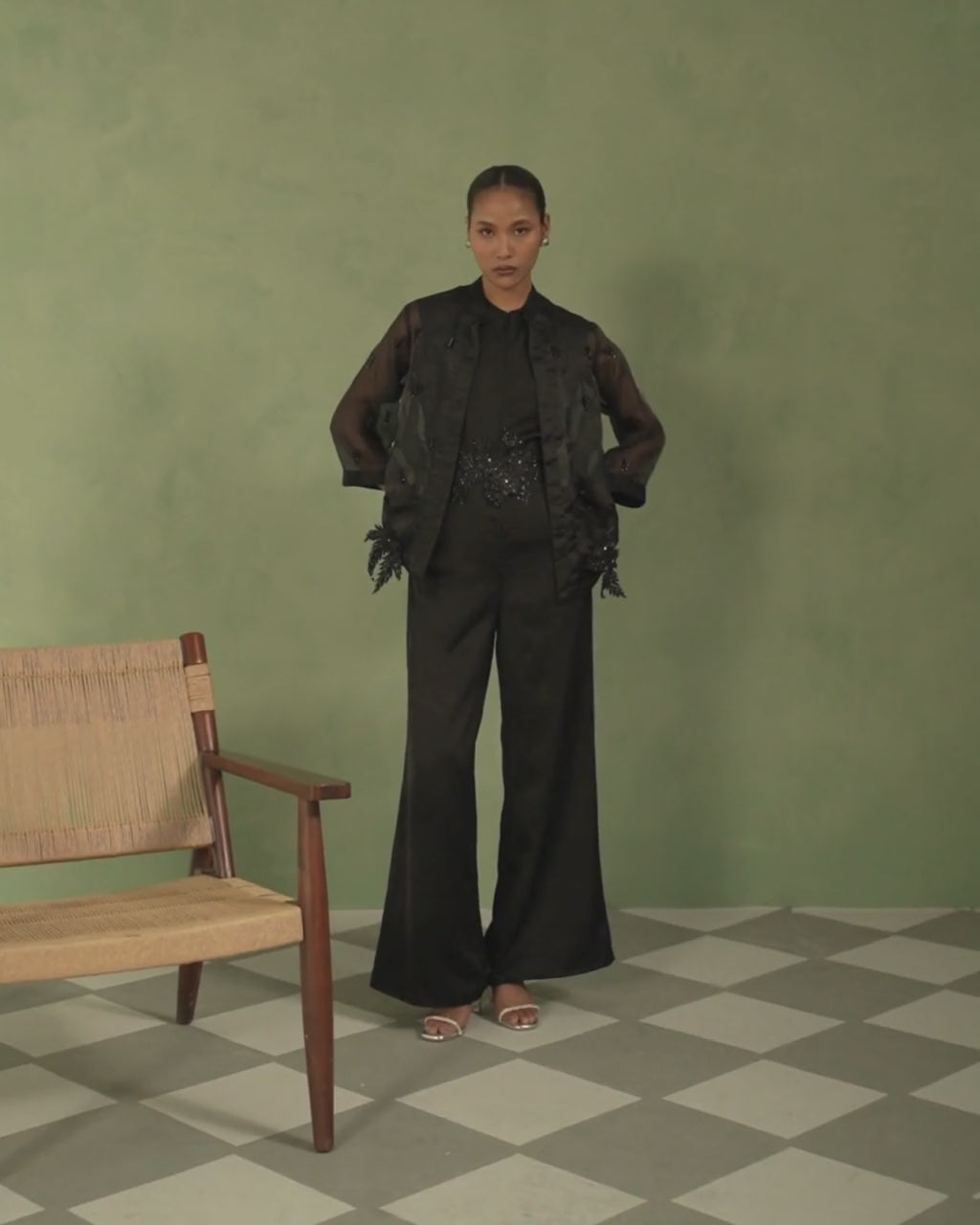 Ebony Organza Jacket & Jumpsuit Set
