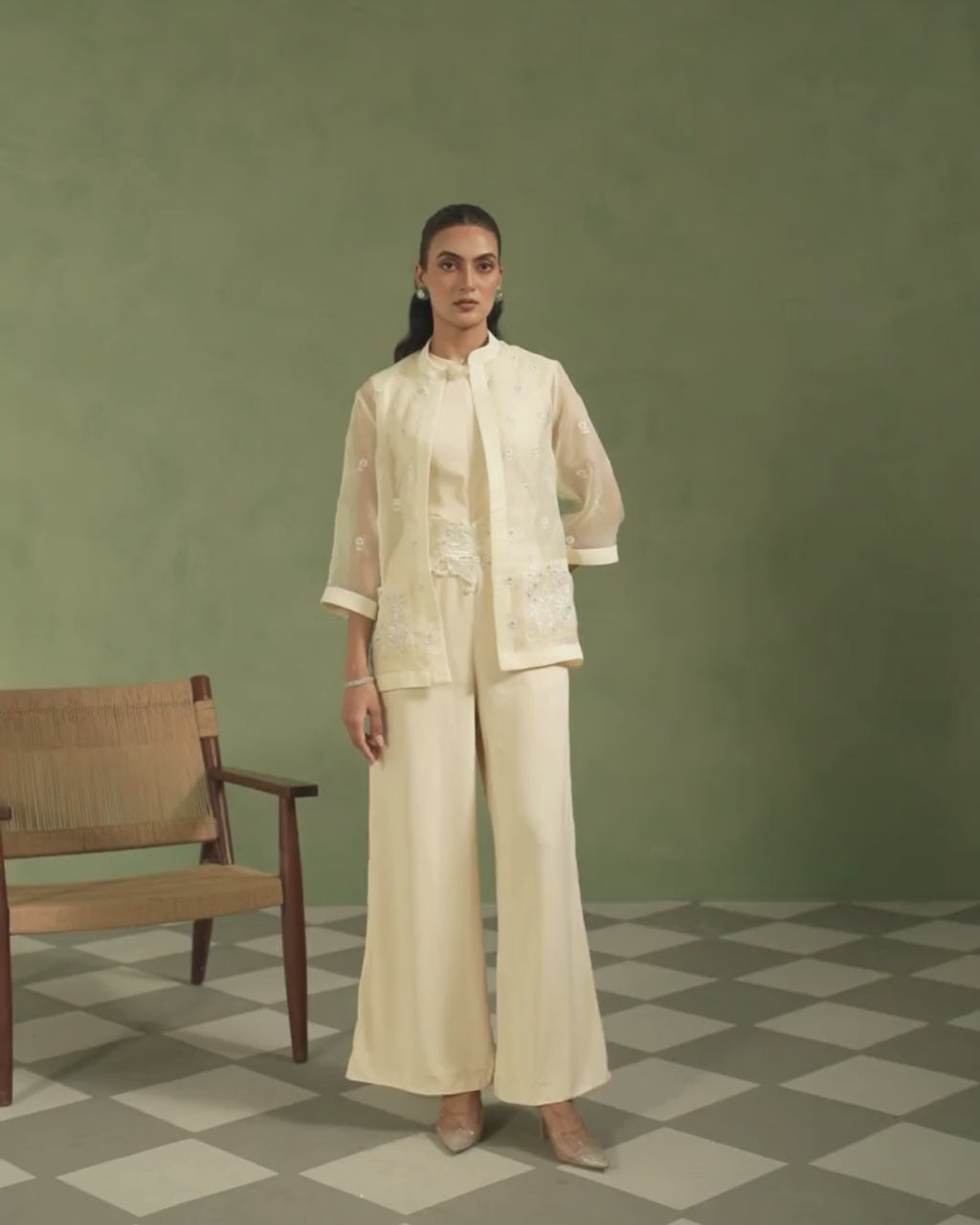 Ivory Organza Jacket & Jumpsuit Set